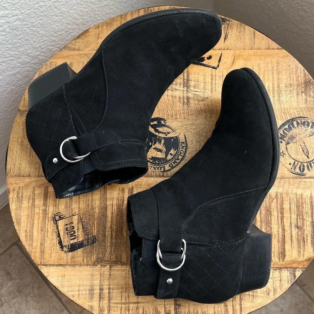 Unisa Suede Ankle Boots Black Booties with Buckle Detail Size 10 M